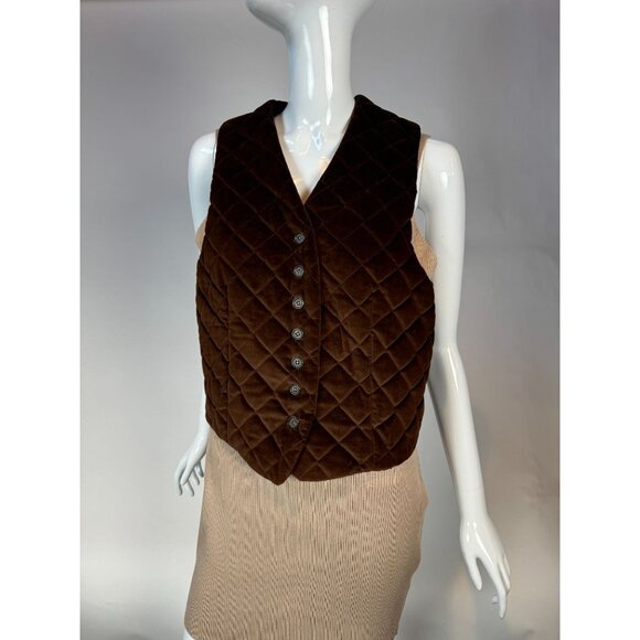 Vintage Brown Quilted Velvet Button-Up Vest Womens - Picture 11 of 16